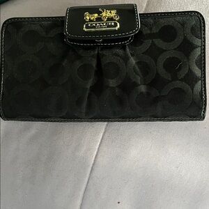 Coach Black Signature Accordion Wallet with Gold Logo
